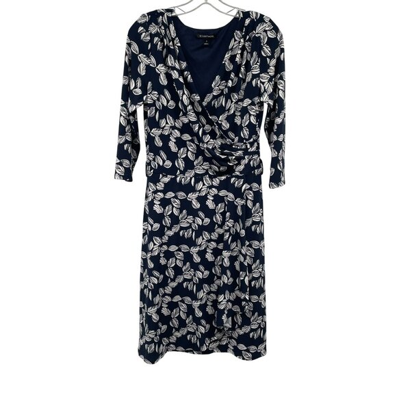 41 Hawthorn A-Line Dress Surplice V-Neck 3/4 Sleeve Blue/White Print Size M - Picture 1 of 9